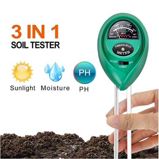 3 Way Soil Meter For Moisture, Light Intensity and pH Testing Meter