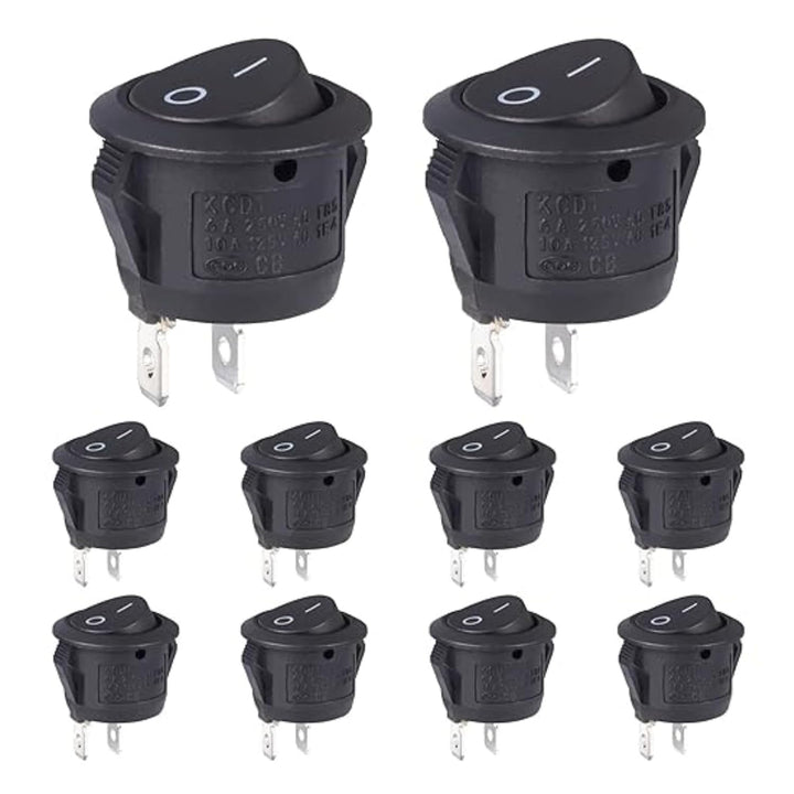 6A 250V AC SPST ON-OFF Round Rocker Switch (5Pc)