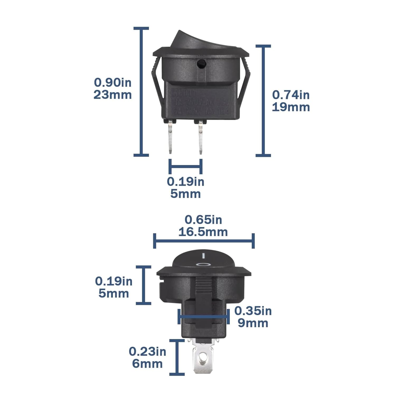 6A 250V AC SPST ON-OFF Round Rocker Switch (5Pc)