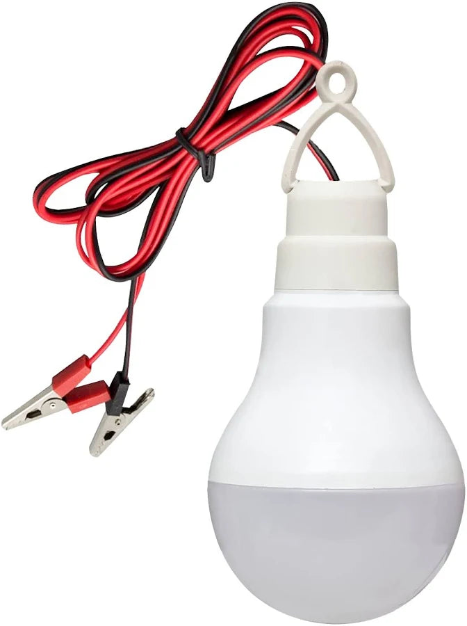 12VDC 9Watt Solar LED Bulb With Wire & Alligator Clips